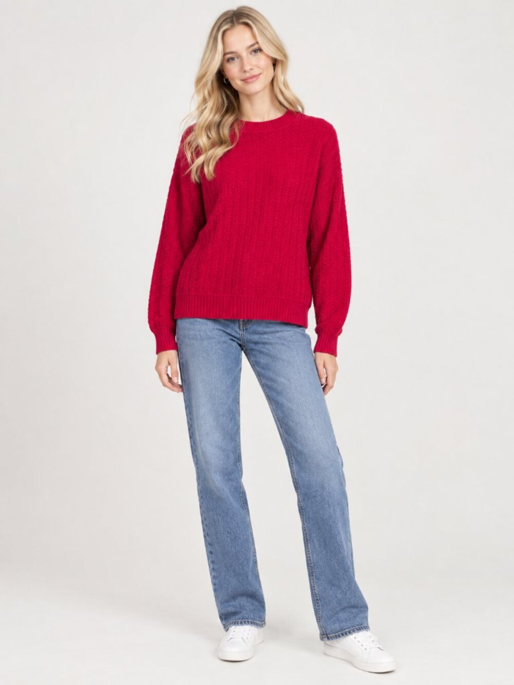 2/$30 Lands' End Textured Cotton Crew Neck Sweater Red XL #A6114